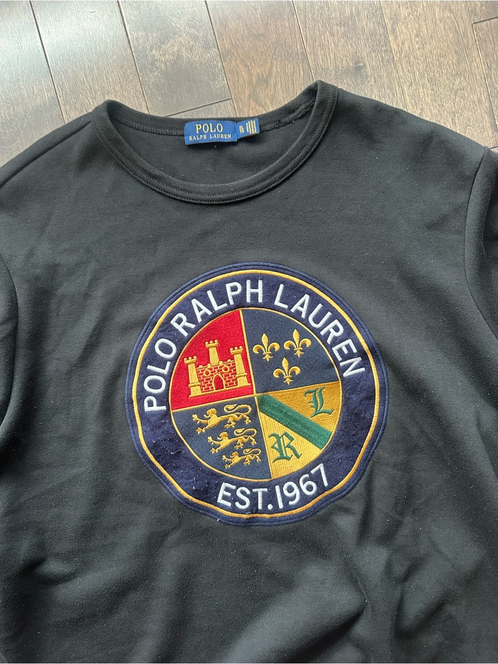 Polo by Ralph Lauren Black Crewneck with Embroidered Crest Patch